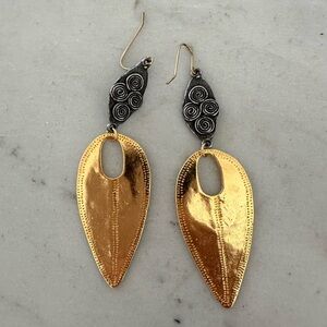 DEVON LEIGH 18K Gold Plated Antique Silver Tone Dangle Drop Leaf Earrings